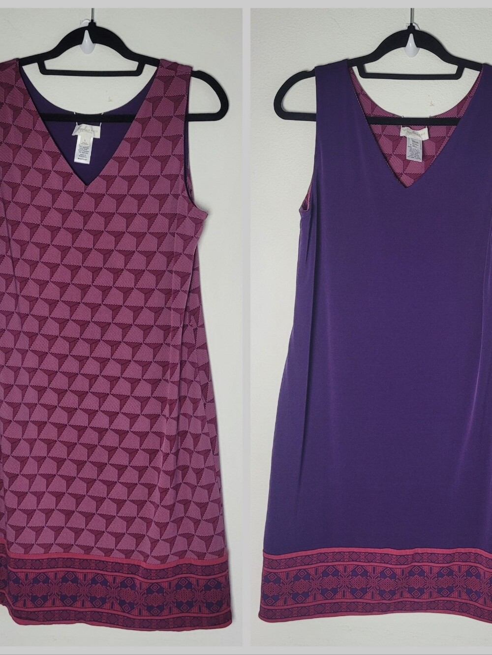 Magnolia Grace Perissa Reversible Knit Shift Dress Knee Length Purple Pink Large